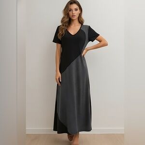 Black/Grey Two Tone V Neck Tee Dress
